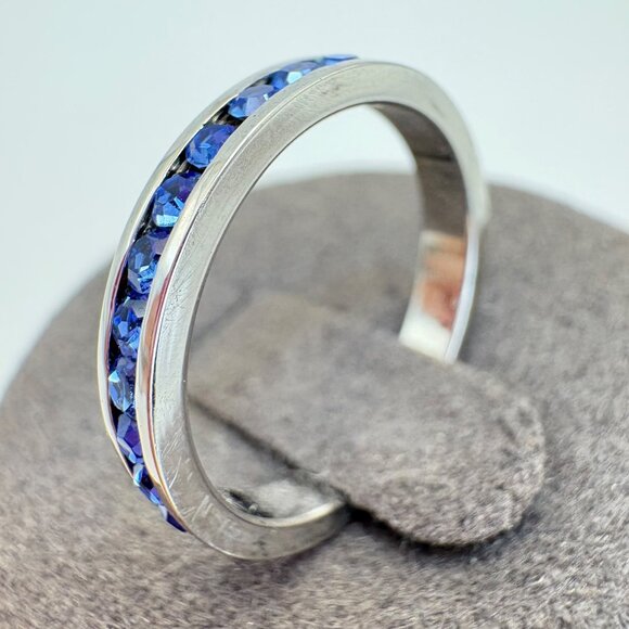 VTG Sterling Silver 925 Blue Cubic Zirconia Channel Set Statement Ring Size 6 - Picture 3 of 10